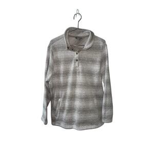 Naturals Reflections Fleece Pullover XL Gray Snap Neck Pockets Soft Cozy Outdoor